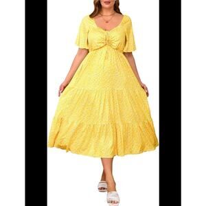 Binxiad Plus Size Women’s Yellow Floral Maxi Dress